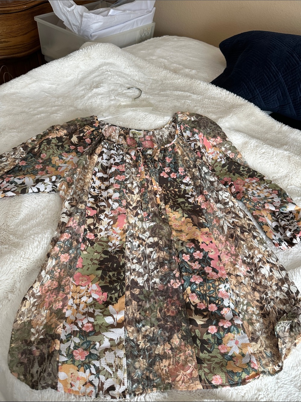 fig and flower Mixed Floral Tunic in Pink, Green, Brown